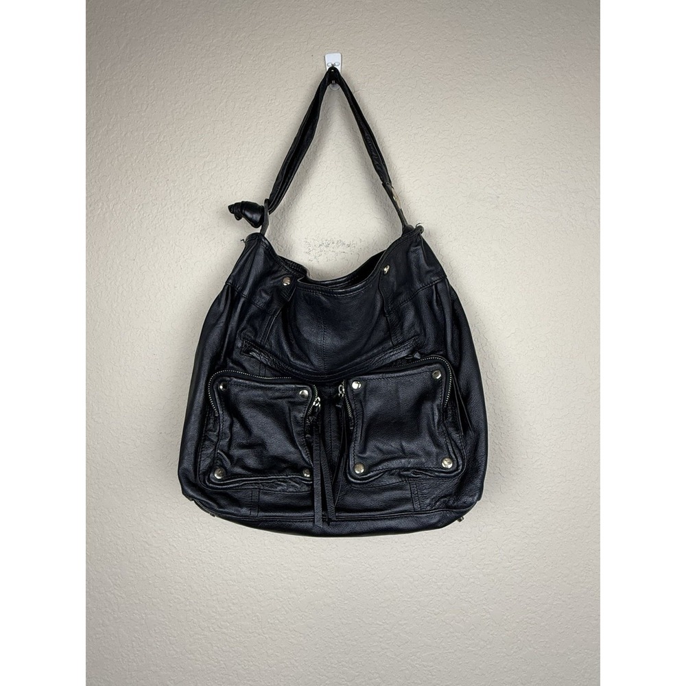 Y2K Junior Drake Women's Black Leather Hobo Bag Tassels Slouchy Gold Hardware